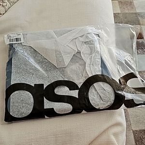 ASOS DESIGN tab waist detail faux leather pants in petrol blue NEW NEVER WORN